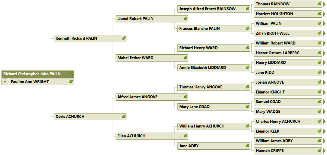 PEDIGREE CHART B5 : Two line trace : 5 Generations : 60 people : Both lines